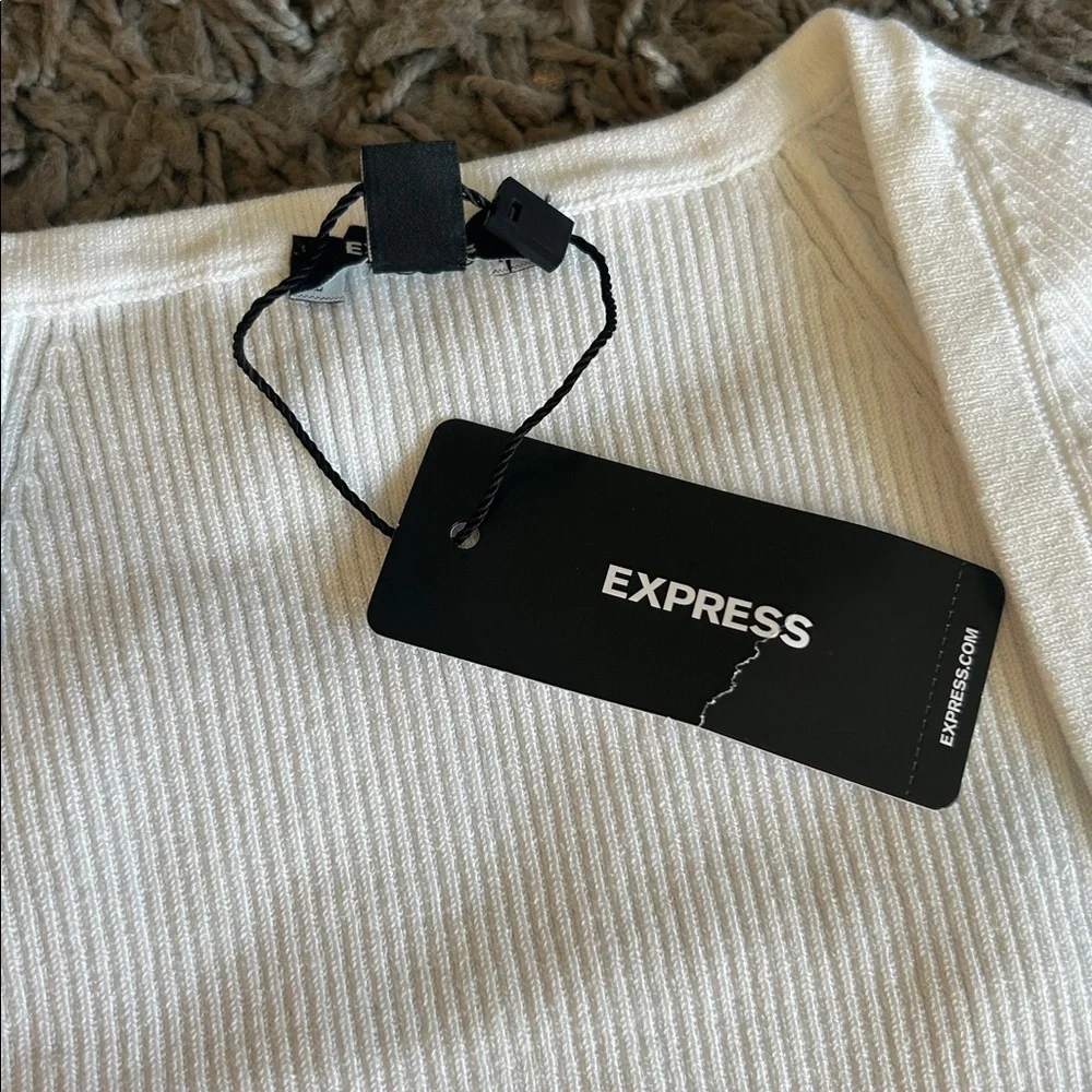 NWT Express White Ribbed Tie Around Crop Top Size Medium - Picture 3 of 9